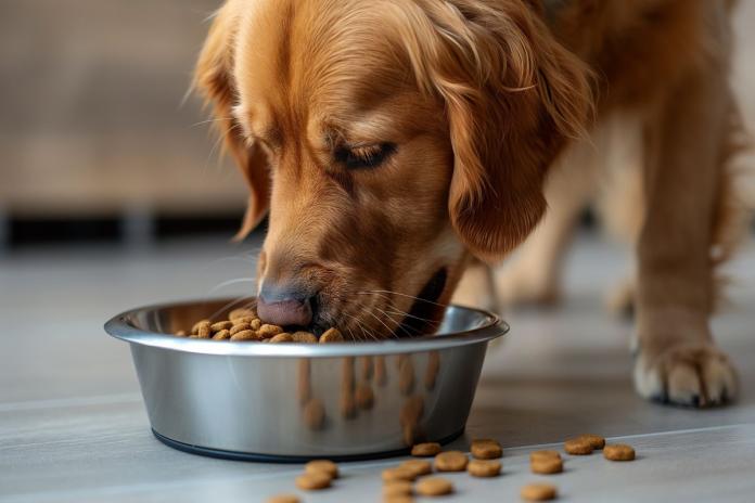 餌を食べる大型犬